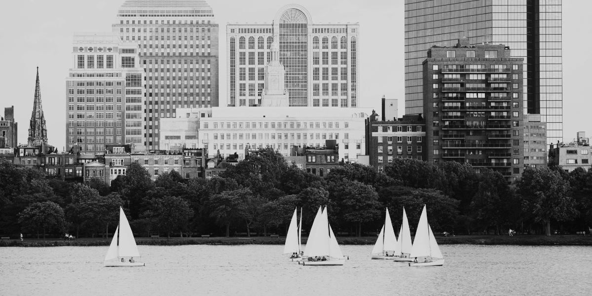 Sailboats on the Charles River in Cambridge.